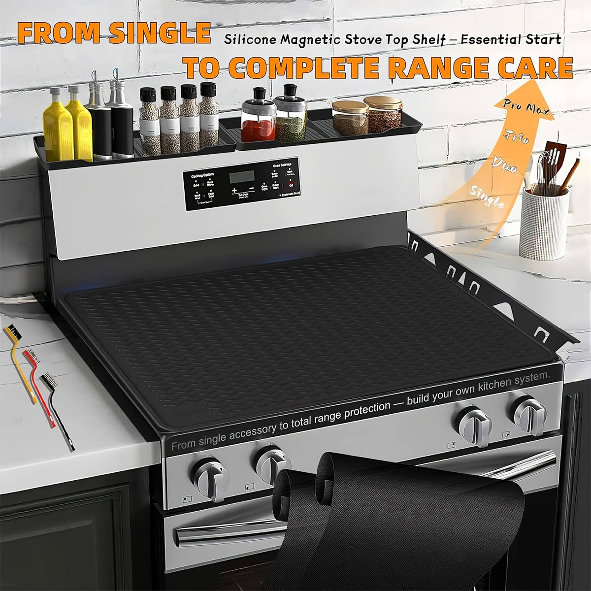 30 Inch Silicone Stove Oven Top Shelf Magnetic for Kitchen Gadgets, Soft Flexible Strong Magnetic Heat Resistant Spice Rack Kitchen Organizer for Over Oven Stove