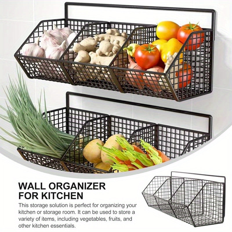 Sturdy Wire Storage Shelf, Wall-Mounted Kitchen Organizer to Save Space - Ideal for Garlic, Onions, And Vegetables - Perfect for Compact Areas to Keep Spices, Garlic, And Vegetables - Excellent for Home Organization