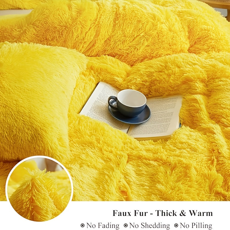 4pcs Fluffy Comforter Cover Set Queen King, Soft Plush Duvet Cover Set with Pillow Shams, All Season Cozy Bedding, No Insert