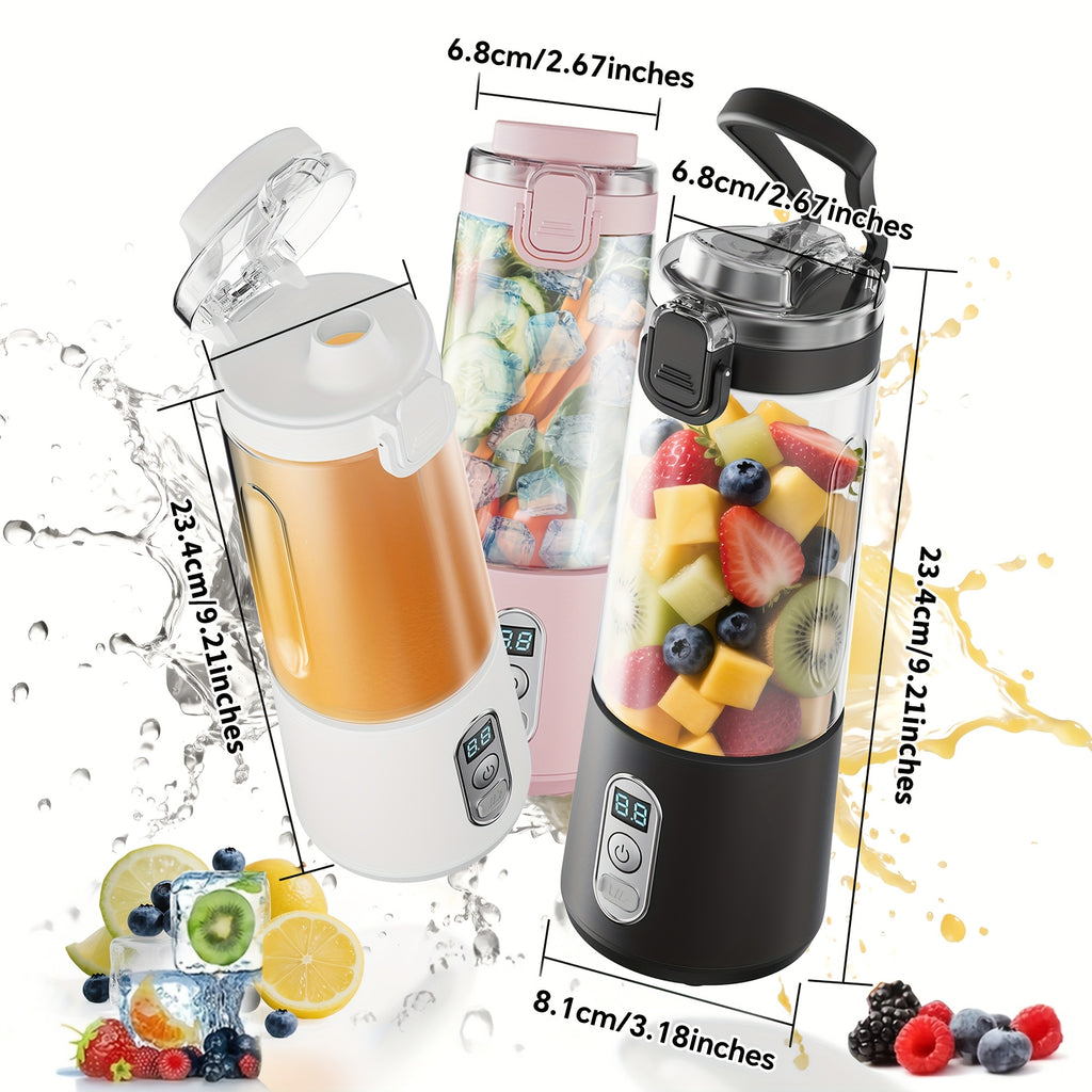 LALAYUAN USB-Powered Juicer & Juicer with Digital Timer, Battery Left Display, High-Speed Ice Crush, USB-C Fast Charge, One-Tap NO-Spill Lid, 6-Blade Stainless Steel - Smoothie Blender Portable, Protein Shakes, Gym, Travel Smoothie Maker