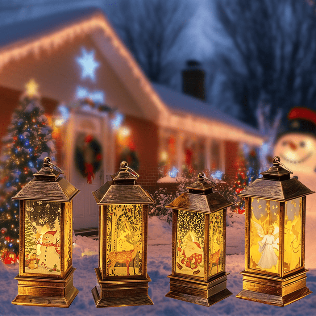 4pcs Set of Festive Christmas Mini Lanterns with Candle Effect Fairy Tale Creators-Santa Claus, Snowman, Reindeer, And Angel, Indoor Decoration, Dry Cell Battery Powered, The Perfect Choice for Festive Home Decoration And Christmas Decorations