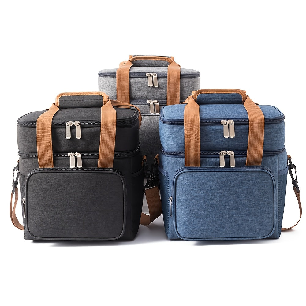 Expandable Double-Layer Insulated Lunch Bag - Leakproof, Durable Cooler Tote for Work, Office, Picnic & Beach - Lightweight with Adjustable Shoulder Strap