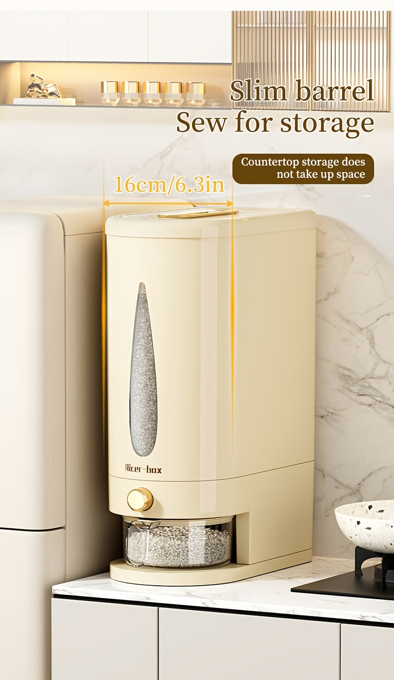11/22 Pound Large Capacity Press Type Measuring Cup Rice Dispenser | Large Capacity Moisture-proof Sealed Rice Storage Box | Moisture-proof And Insect Proof Design for Rice, Coffee Beans, Legumes, Flour, And Pet Food | Kitchen Utensil Cabinet