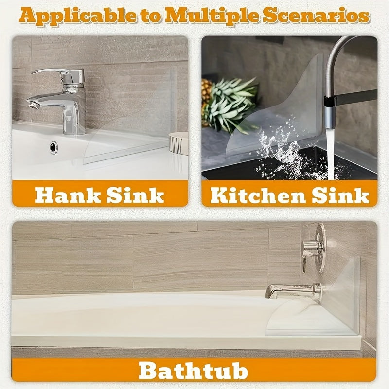 2pcs Transparent Curved Splash Guards - Heavy-Duty Splash-Proof Design, Tool-Free Adhesive Installation (No Drilling), Durable Acrylic Bathroom Guards with Modern Curved Shape for Bathtub, Sink, Shower - -Splash Protection