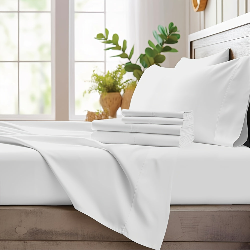 4pcs Bamboo Cooling Bedding - Cooling Bamboo Fiber Fitted Sheet Set, Extra Deep Bamboo Sheet Set- Suitable For Hot Sleepers, Kids, Children Pillowcases, Flat Sheet And Fitted Sheet - A Perfect Gift For Family, Queen And King Sizes, Next Day Delivery