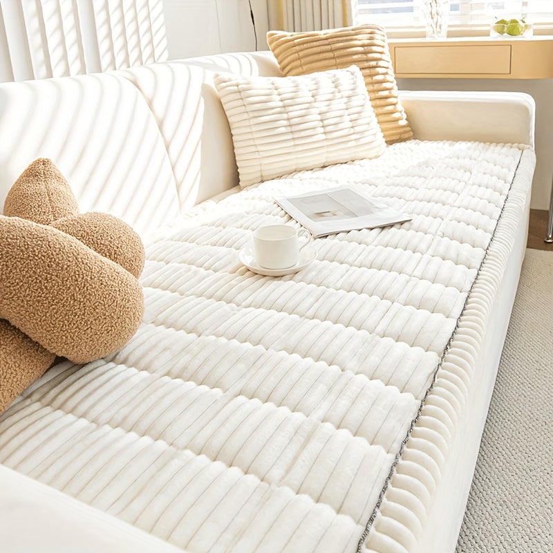 1pc Modern Corduroy Soft Couch Cover Washable, Non Slip Durable Plush Sofa Covers for 2/3/4 Cushion Couch Sofa L Sharped Sofa Slipcover, Thickened Cozy Furniture Protector Bedside Mat, Warm Sitting Pad for Any Seasons, Christmas Home Decor
