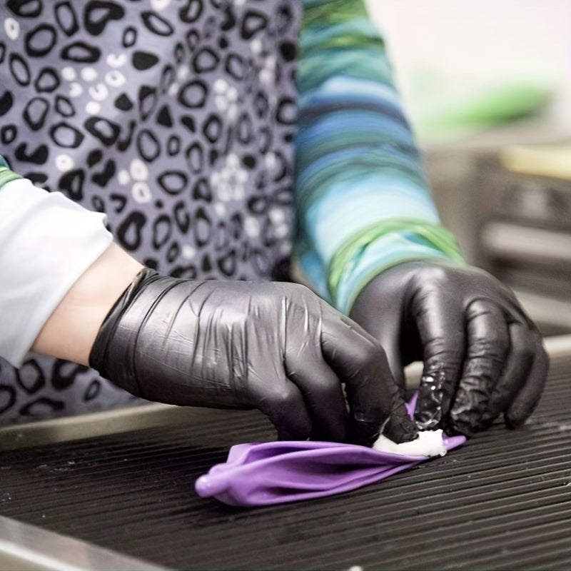 Disposable Black Nitrile Gloves - Durable, Tear Resistant, Powder Free, Free, Frosted Fingertips Enhance Grip Strength - Suitable for Kitchen, Cleaning, Pet Care, Car Repair, Gloves