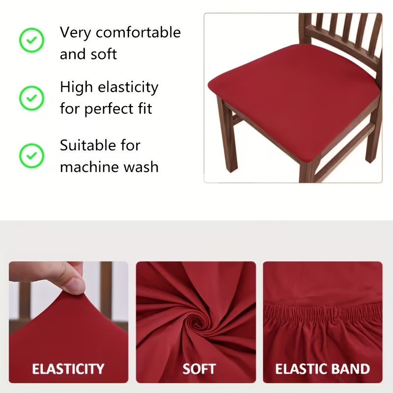 Brushed Chair Seat Covers 4 Pack, Soft Stretch Slipcovers with Elastic Edges in Beige Black Gray or Red for Dining Room Kitchen and Home Office Seats