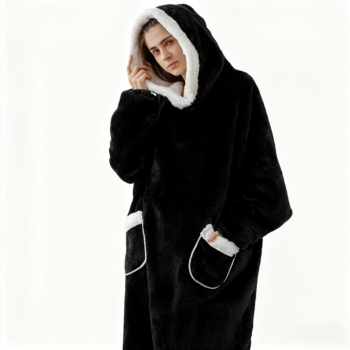 1pc Thick Warm Hoodie Flannel Extra Long Wearable Blanket for Women And Men, Oversized Blanket Sweatshirt Super Soft And Warm And Comfortable Winter Giant Adult Wearable Blanket Hoodie with Pockets