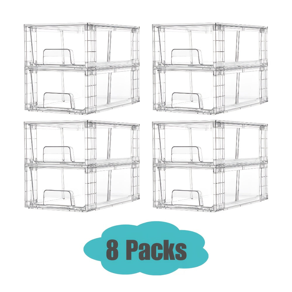 4/6/8/10 Pack Clear Acrylic Food Storage Drawers With Handles | Stackable Refrigerator & Pantry Organizer Bins For Snacks, Fruits, Vegetables | Fridge, Kitchen Cabinet, Undersink, Bathroom Organization