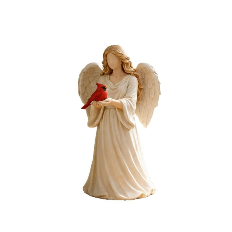 Red Bird And Angel Creative Desktop Ornament, Resin Crafts, Living Room Entrance Office Desktop Decoration Commemorative Gifts