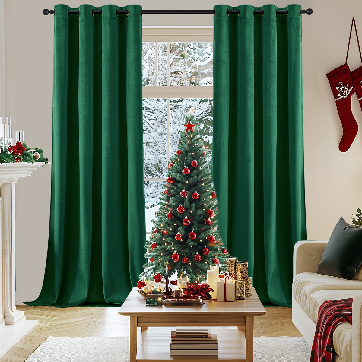 2pcs Velvet Room Darkening Curtains | Vintage Soundproof and Thermal Insulated, Elegant Soft Velvet Grommet Top Curtains for Living Room and Bedroom, Unlined, Solid Color, Fashionable Valentine'S Day Décor