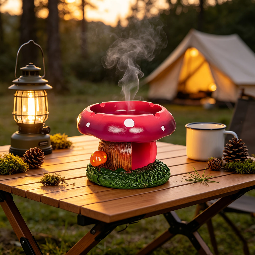 Fantastic Mushroom House Ashtray with Storage - 5.3”x4.5” Purple & Pink Resin Whimsical Mushroom-Shaped Ashtray with Cigarette Butt Slot & Storage Compartment, Humorous Home & Office Decor, Contemporary Irregular Design, No Electricity Needed, Durable Res