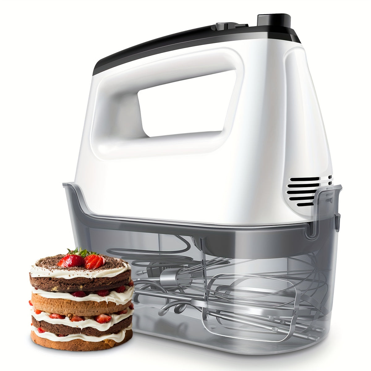 Electric Hand Mixer with Storage Case, 5 Speed Plus Turbo Handheld Baking Mixer with 2 Stainless Steel Beaters, 2 Dough Hooks and Whisk in Four Color Options