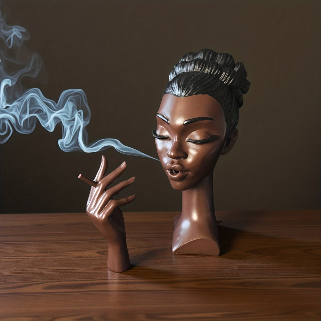 Free Delivery! Handcrafted Exquisite Black Incense Burner - High Resin Meditation Statue, Quiet Airflow Design, Solid Base And Stable Flameless Running, Suitable for Home Decor, Yoga Room, Relaxation Space - Art Deco Style Smokeless Aromatherapy