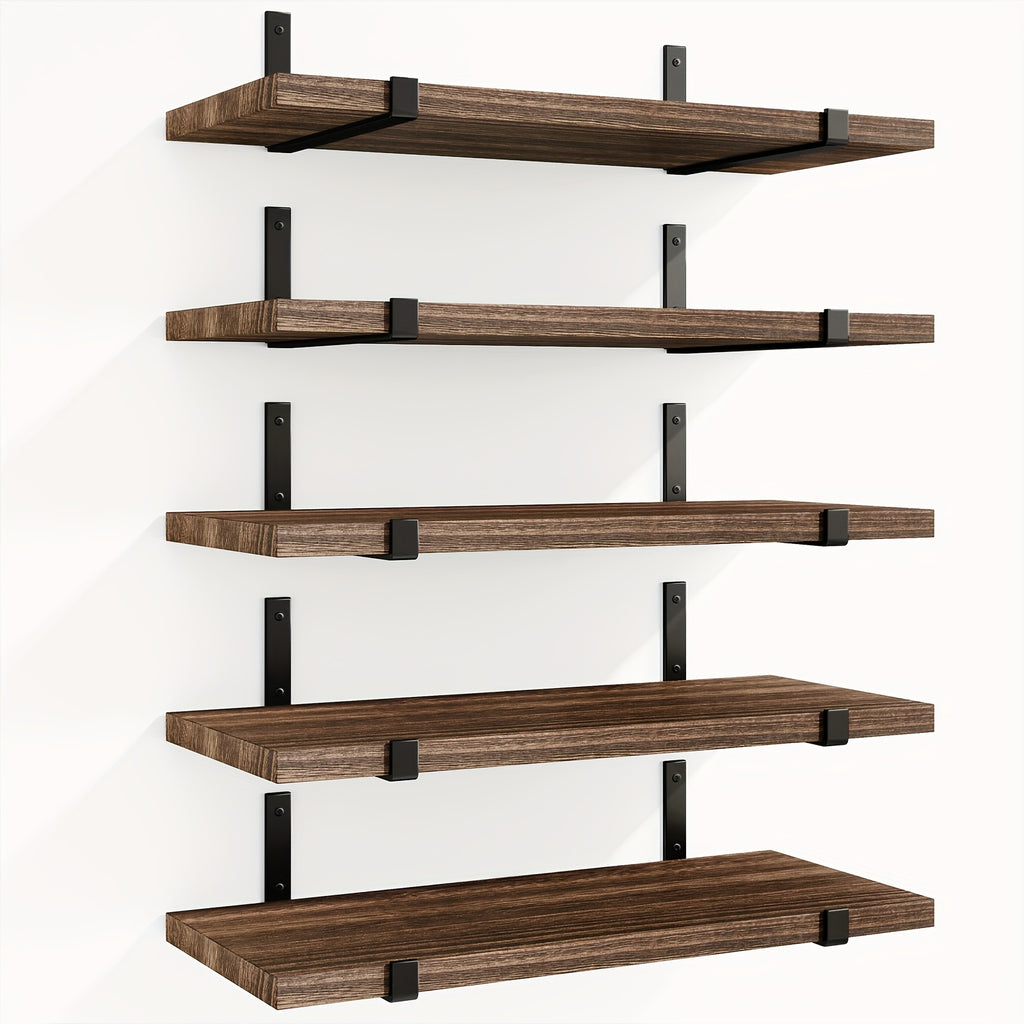 TOMNK 5pcs Rustic Floating Shelves, 15.8x4.7 Inches, Rustic Wood Wall Storage for Bedroom, Living Room, Kitchen, Bathroom, Home Decor, Laundry Room, Office And Plants, for Back to School, Floating Shelves