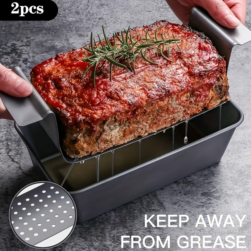 2pcs Patty Pan with Drain Tray, Non-Stick Meatloaf Pan for Baking, Reduces Fat, Enhances Flavor, Bread Pan Set