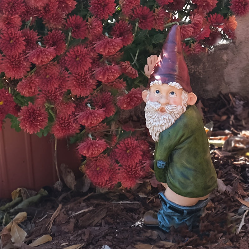 Gnome Statue - 10.3" Tall Polyresin - Willy The Peeing Garden Gnome for Lawn Ornaments, Indoor Or Outdoor Decorations - Red And Green Funny Gnomes