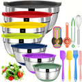 Mixing Bowls with Silicone Bases, 20-Piece Stainless Steel Nesting Set with Airtight Lids and Seven Bowl Sizes for Baking, Meal Prep and Serving