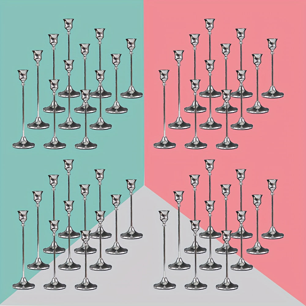 30pcs/48pcs/36pcs Copper Plated Candlestick Holders, Retro Style Minimalist Dining Tables Center Decoration, Suitable for Celebrations, Birthdays, Weddings And Christmas, Parties, Dining Tables, Fireplace Decoration Candle Holders