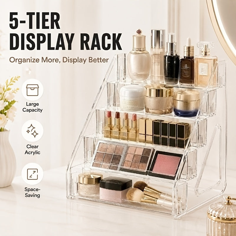 1 Set 5-Tier Clear Acrylic Perfume Storage Box, Multi-Tier Transparent Cosmetic & Skincare Organizer, Compact Countertop Display Shelf for Vanity, Stylish Lightweight Sturdy Perfume Cabinet, Vanity Tray, Home Storage for Beauty Enthusiasts