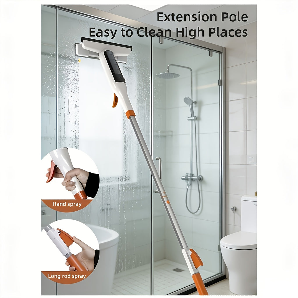 [3-in-1 Glass Cleaning] 3-in-1 Glass Cleaning Kit - Durable Metal Pole, Scraper Included - Ideal for High Windows, Shower Doors & Car Windshields - Essential Home Cleaning Tool