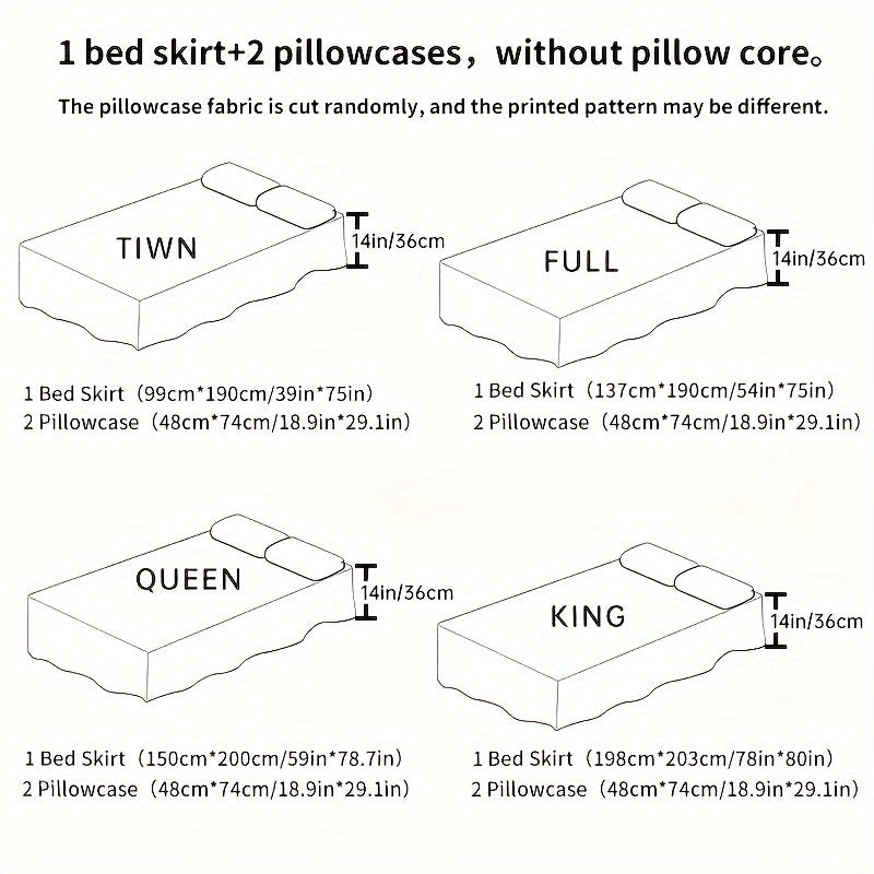 3pcs Macrame Bed Skirt Set (Bed Skirt *1+ Pillowcase*2, Without Core), Solid Color Double Layer Lace Bed Skirt All Seasons Universal Non-Slip Bedding
