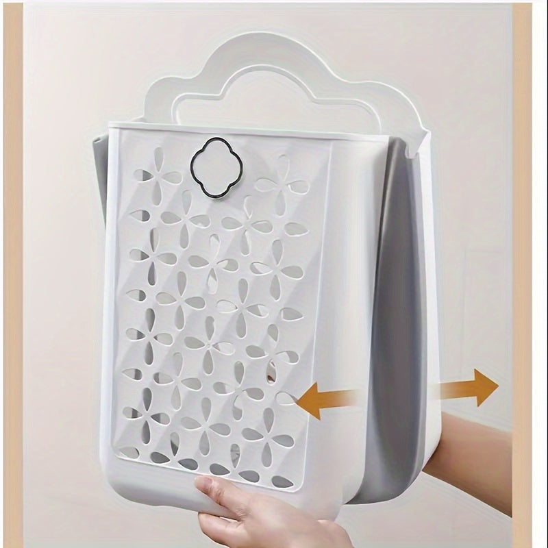 Foldable Laundry Basket Modern Plastic Cut-out Wall-mounted Storage Bin Without Drilling For Clothes,, Snacks, Fruits, Balcony Storage, Laundry Baskets