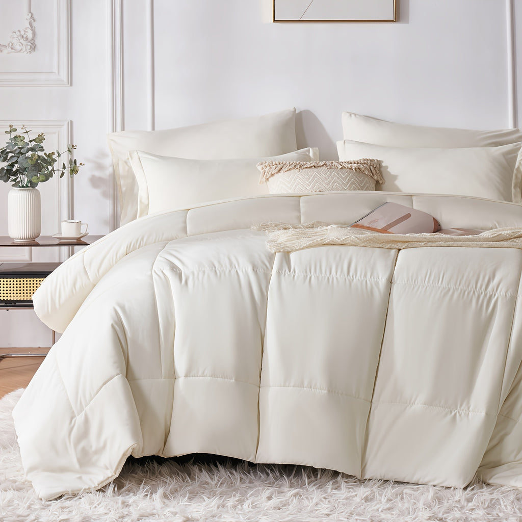 5/7pcs Luxurious Checkered Comforter Sets Queen-Breathable Comforter-Ultra-Soft Fluffy Fiber Filling, Warmth For All Seasons-Bed In A Bag With Comforter, Flat Sheet, Fitted Sheet, Pillowcases, And Pillowshams, Thick Comforter Set, Family Gift Set