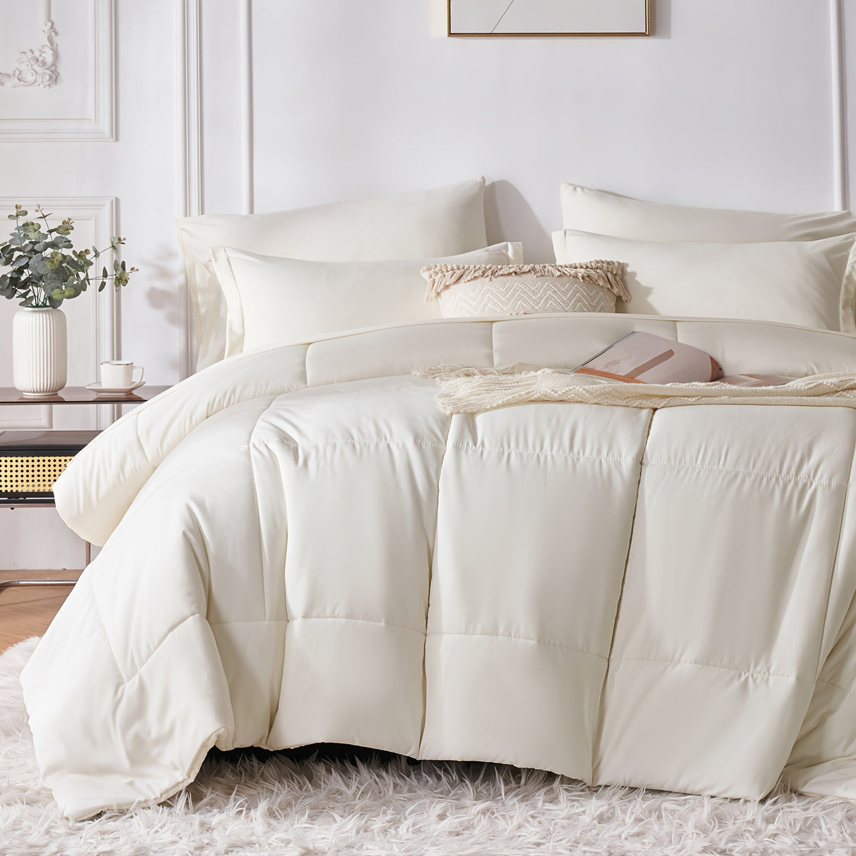 5/7pcs Luxurious Checkered Comforter Sets Queen-Breathable Comforter-Ultra-Soft Fluffy Fiber Filling, Warmth For All Seasons-Bed In A Bag With Comforter, Flat Sheet, Fitted Sheet, Pillowcases, And Pillowshams, Thick Comforter Set, Family Gift Set