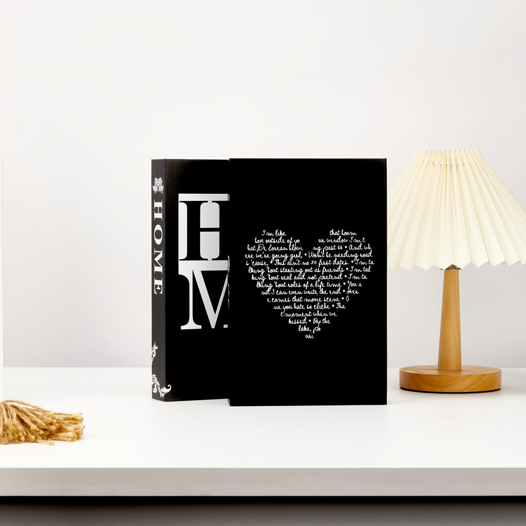 Decorative Books with HOME FAMILY LOVE Lettering, 3-Piece Black and White Faux Book Set for Coffee Table Styling, Living Room Shelves and Mantel Decor