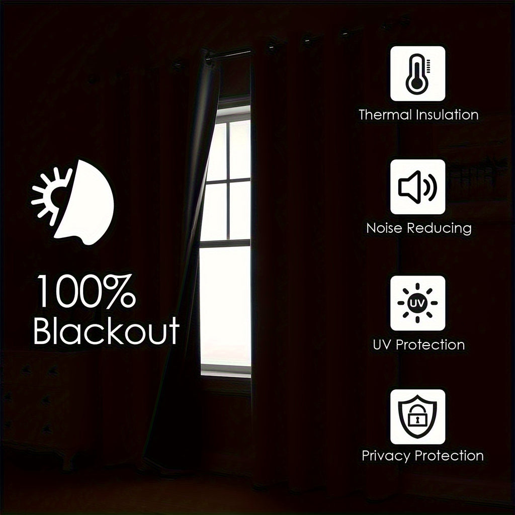 Set of 4 Complete Blackout Curtains for The Bedroom Featuring a Black-Coated Film for Total Light Blockage And Thermal Insulation with Ring Top Design