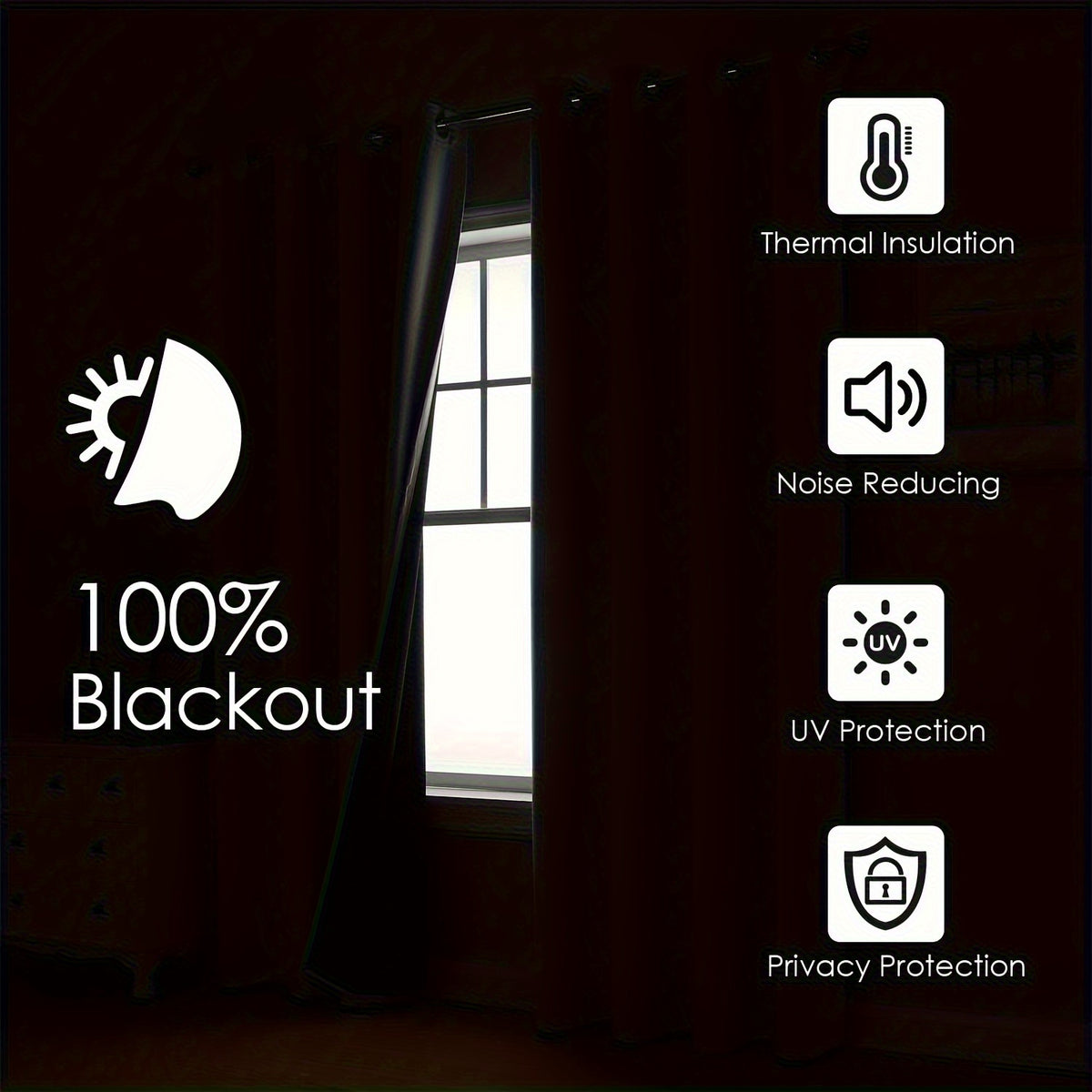 Set of 4 Complete Blackout Curtains for The Bedroom Featuring a Black-Coated Film for Total Light Blockage And Thermal Insulation with Ring Top Design