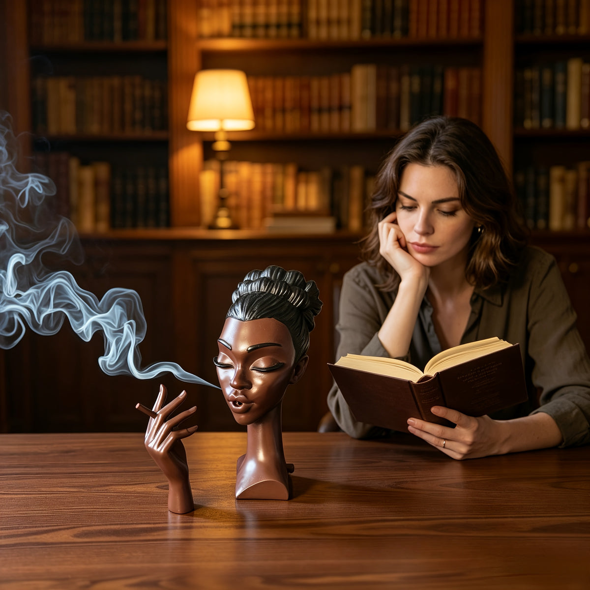 Free Delivery! Handcrafted Exquisite Black Incense Burner - High Resin Meditation Statue, Quiet Airflow Design, Solid Base And Stable Flameless Running, Suitable for Home Decor, Yoga Room, Relaxation Space - Art Deco Style Smokeless Aromatherapy