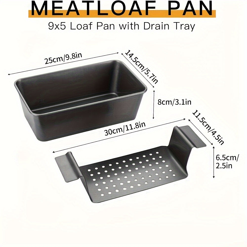 2pcs Patty Pan with Drain Tray, Non-Stick Meatloaf Pan for Baking, Reduces Fat, Enhances Flavor, Bread Pan Set