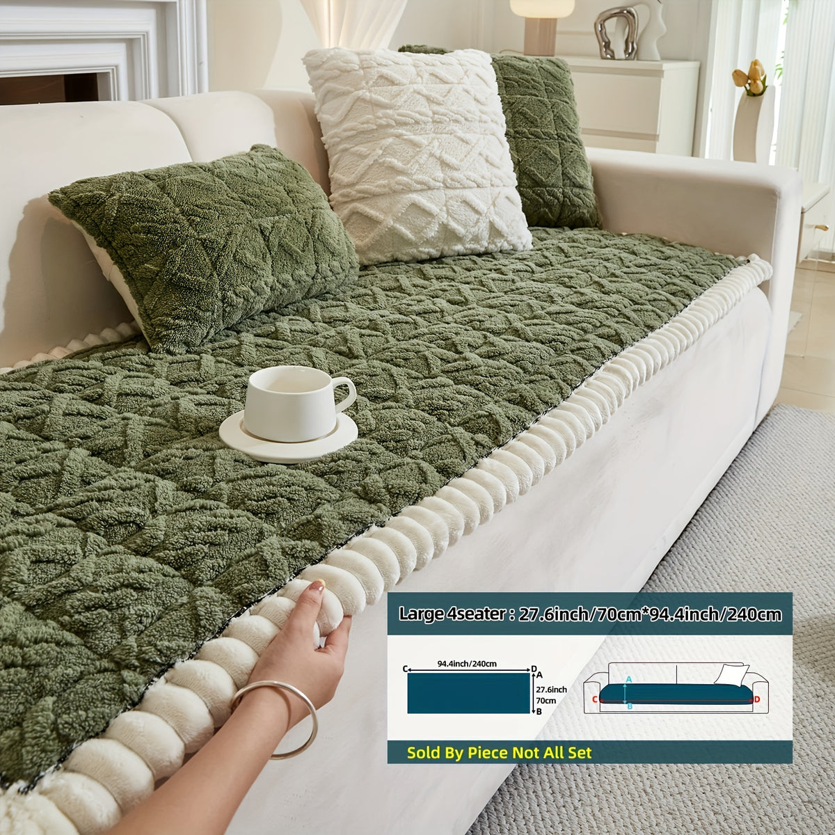 1pc Autumn And Winter Thick Bohemian Style Quilted Sofa Cover with Ruffles, Made Of One-piece Plush Fabric, Machine Washable, Suitable for Anti Slip Protection Of Pets, And Suitable for Decorating Armchairs to 4-seater Segmented Sofas