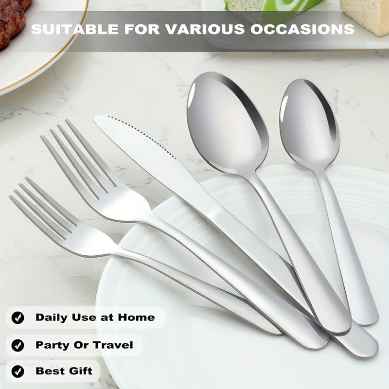 60/90pcs Stainless Steel Silverware Suitable for Multiple People to Use, Steak Knife, Salad Fork, Dessert Spoons, Cutlery Set with Gift Box, Kitchen Accessories, Home Outdoor, Wedding Camping Stuff, Halloween Party Gift, Dishwasher Safe