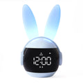 Rabbit Ear Alarm Clock with Dimmable Night Light, USB Rechargeable LED Digital Bedside Clock in Blue or Pink for Bedroom and Desk Decor
