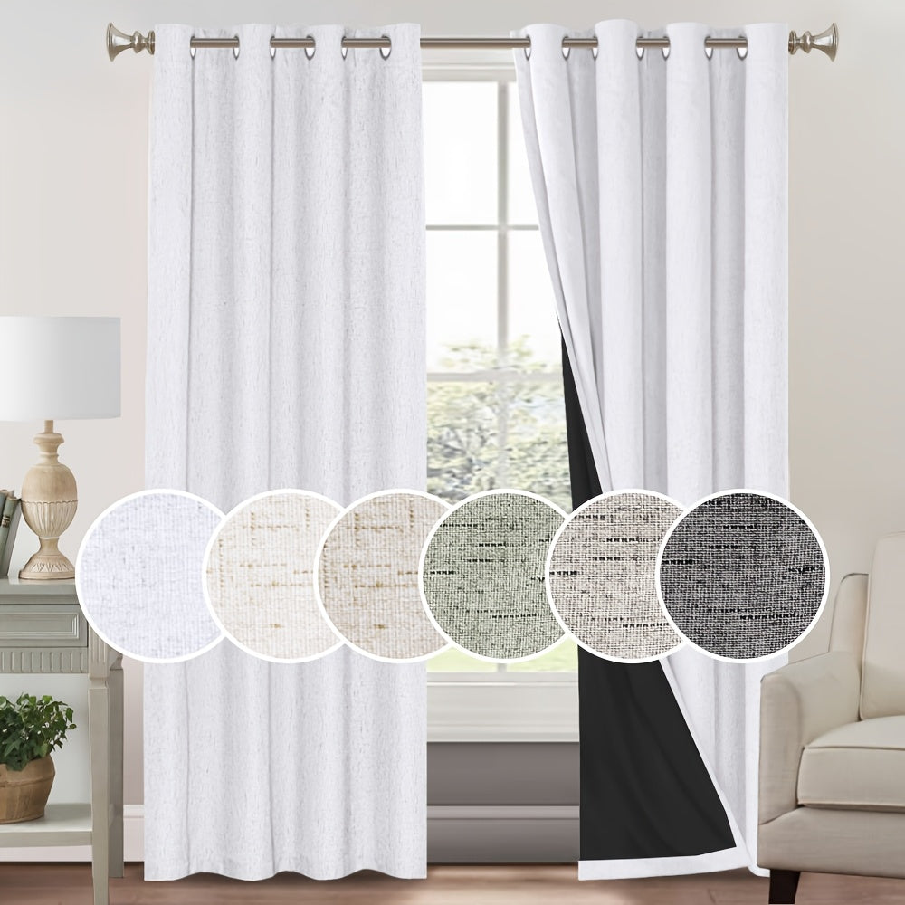2 Panels 100% Blackout Linen Textured Curtains Thermal Insulated Curtains for Winter Noise Reducing Window Drapes with Grommet for Hall Room Bedroom Living Room PRINCEDECO