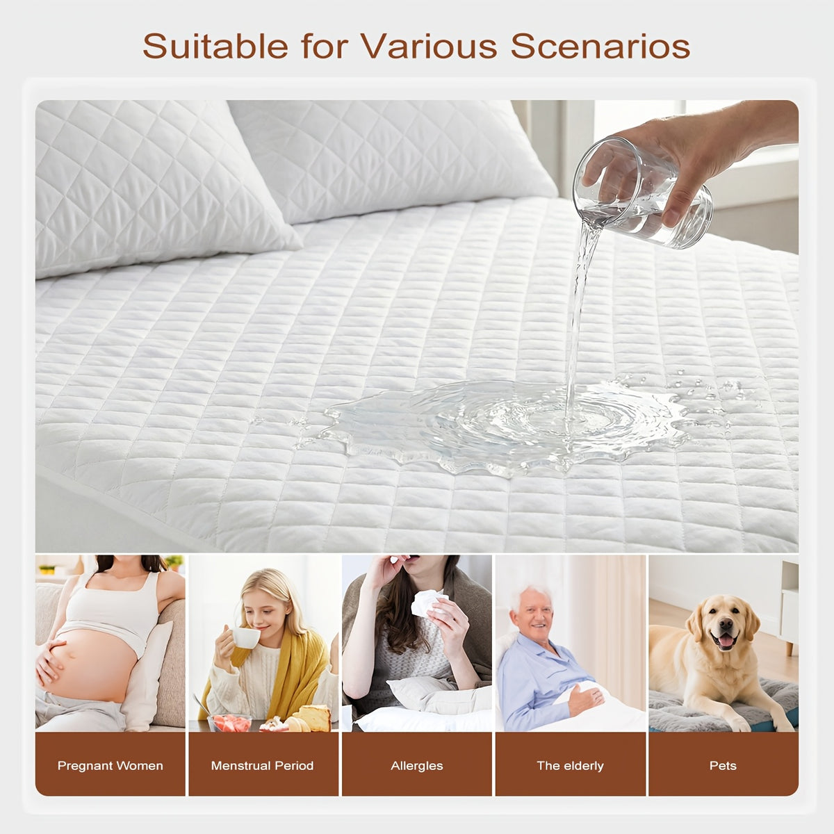 1pc Modern Waterproof Non-Slip Kids & Children Mattress Protector, Solid Color Quilted Bed Cover with 9-15 Inches Deep Pocket, Effective Barrier & Breathable Bedding, Ideal for Bedroom, Guest Room And Hotel, Available In Random Colors(No Pillowcases)