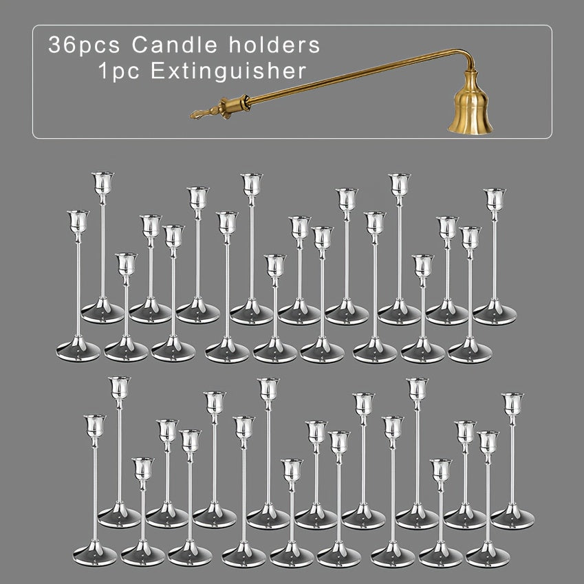 30pcs/48pcs/36pcs Copper Plated Candlestick Holders, Retro Style Minimalist Dining Tables Center Decoration, Suitable for Celebrations, Birthdays, Weddings And Christmas, Parties, Dining Tables, Fireplace Decoration Candle Holders