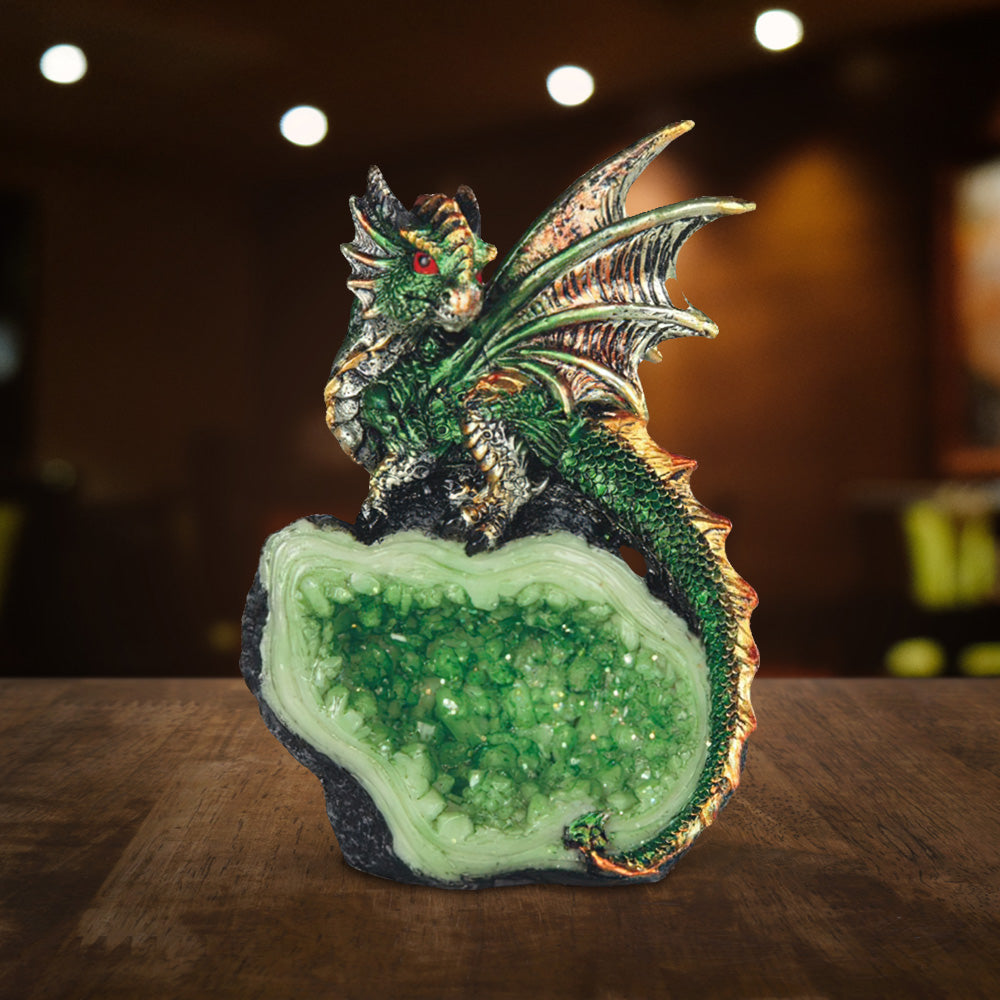 4" H Dragon Guarding Faux Crystal Cave Figurine Statue Home/Room Decor and Perfect Gift Ideas for House Warming, Holidays and Birthdays Great Collectible Addition