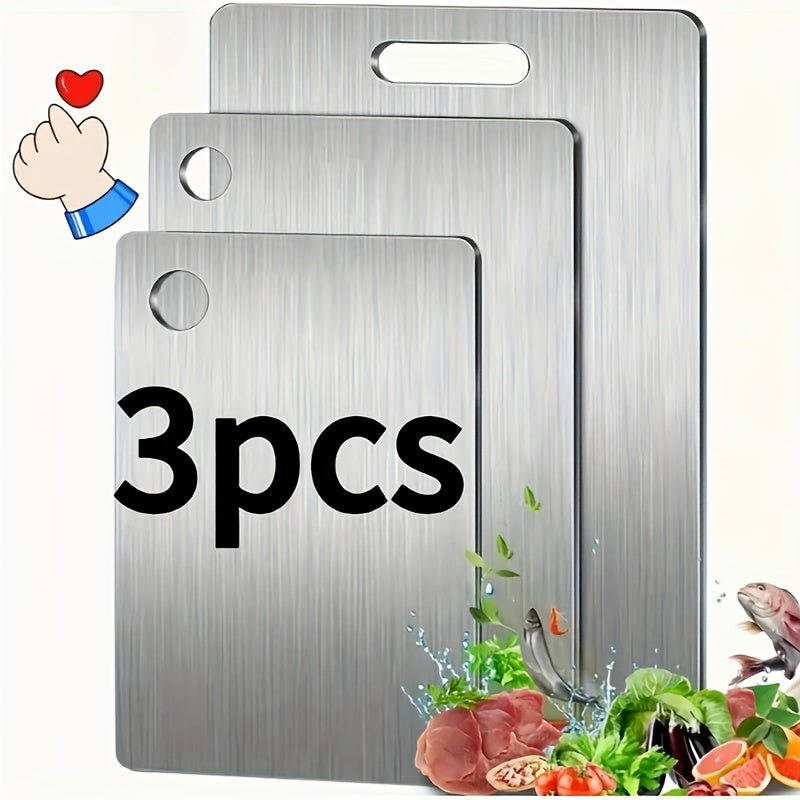 3pcs Stainless Steel Kitchen Plate Set, Durable, Easy to Clean, Multi-Size for Slicing Fruits, Vegetables, Meat and Bread with Food Contact Safe Slicing Plate for Kitchen and Restaurant.