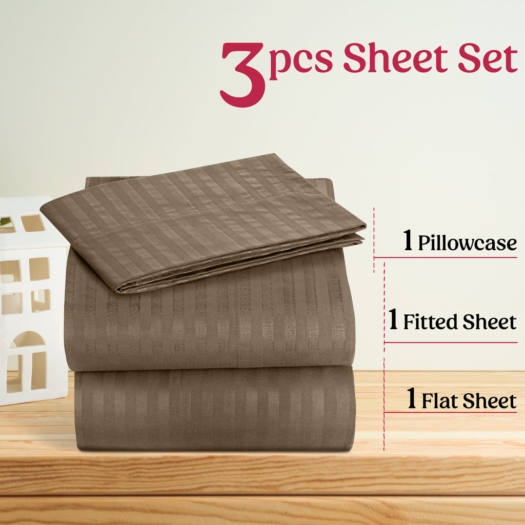 Lux Decor 4/3 Pieces Striped Bed Sheets Set - Hotel Luxury Sheets, Deep Pocket Up to 16 Inches, Extra Soft, Breathable Cooling Sheet & Pillowcases, Easy To Fit, Wrinkle Free, Fade & Stain Resistant Bedding Set