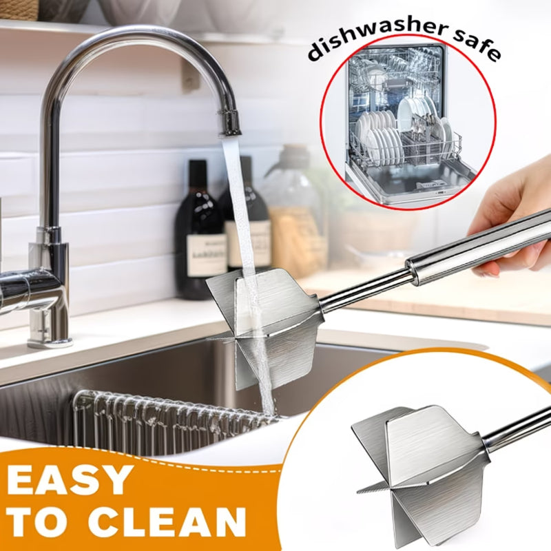 [Stainless Steel Meat Chopper] Meat Chopper 304 Stainless Steel Meat Chopper - With 6 Curved Blades, Heat Resistant Burger Meat Grinder, Non-Stick Mixing Chopper, Ground Beef Mashers, Potato Mashers Tools, Heavy Duty Food Grade Mixer Utensil for Home Meal