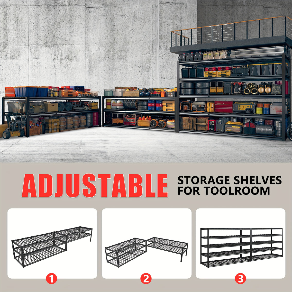 3000LBS Garage Shelving Adjustable 5 Tier Metal Shelving Unit for Storage 60" W Heavy Duty Storage Shelves Rack Garage Storage Shelves Industrial Shelf Utility Rack, Black, 60.1" W X 24.1" D X 72.1, Utility Shelves