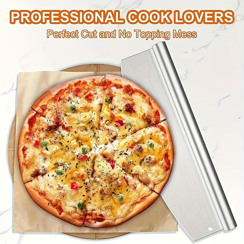 1 Stainless Steel Pizza Cutter, Cheese Slicing, Cheese, Cake Cutter, Half Moon Curved Pizza Shaker, Pizza Spatula, Dough Cutter, Flour Cutter, Baking Tools, Including Knife Cover