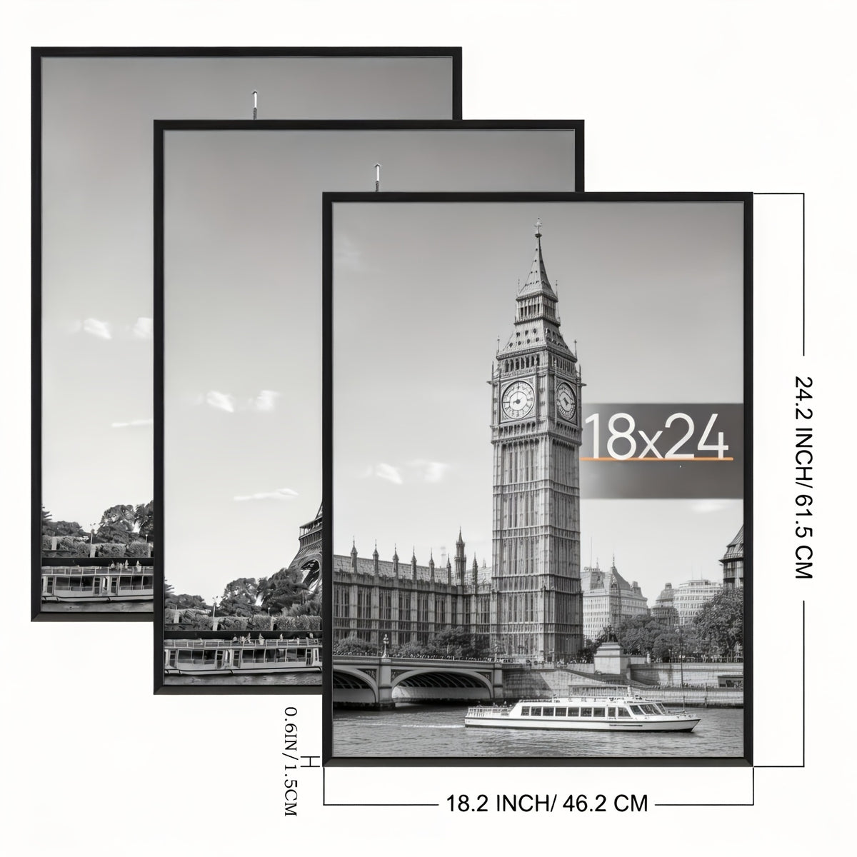3 Pack 18x24 Black Picture Frame - Scratch-Proof Slide-In Frame with Horizontal/Vertical Wall or Tabletop Mount, Lightweight Plastic Poster Frames Suitable for Photos, Artwork, Movie Posters - Ideal Gift for, Office, Gallery