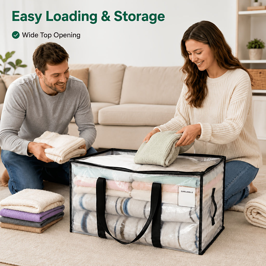 6pcs Heavy-Duty Moving Bags with Reinforced Handle - Oversized Storage Totes, Snap-Close Lid & Plastic Suitable for Clothes, Quilts,, Moving Supplies - Space Saver Bags