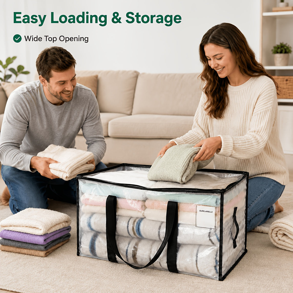 6pcs Heavy-Duty Moving Bags with Reinforced Handle - Oversized Storage Totes, Snap-Close Lid & Plastic Suitable for Clothes, Quilts,, Moving Supplies - Space Saver Bags